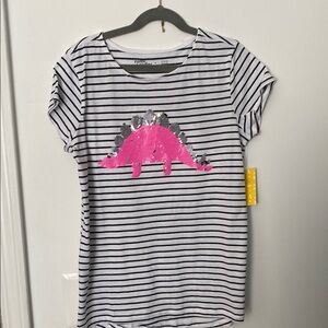 Cotton Kids Striped Dinosaur Shirt - Pink and Black